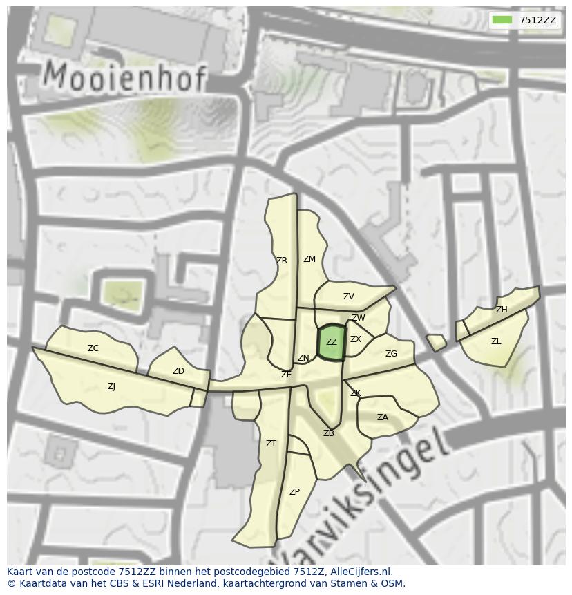 Afbeelding van het postcodegebied 7512 ZZ op de kaart.