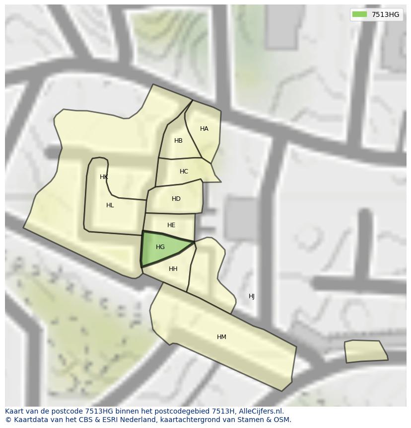 Afbeelding van het postcodegebied 7513 HG op de kaart.