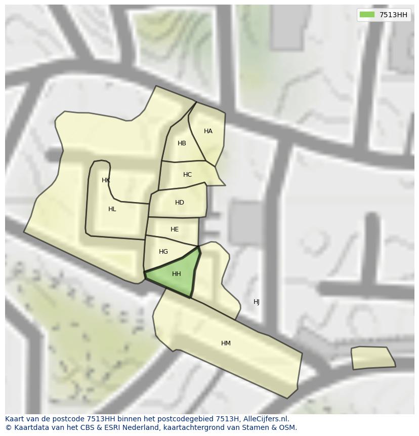 Afbeelding van het postcodegebied 7513 HH op de kaart.
