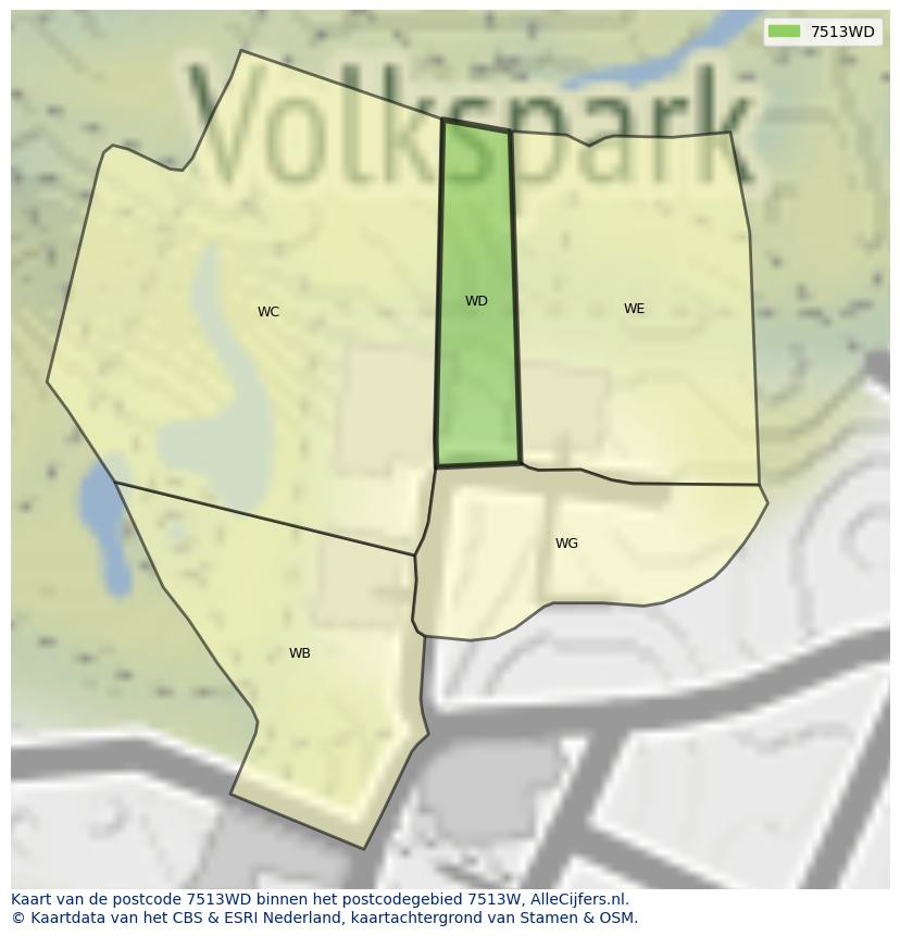 Afbeelding van het postcodegebied 7513 WD op de kaart.
