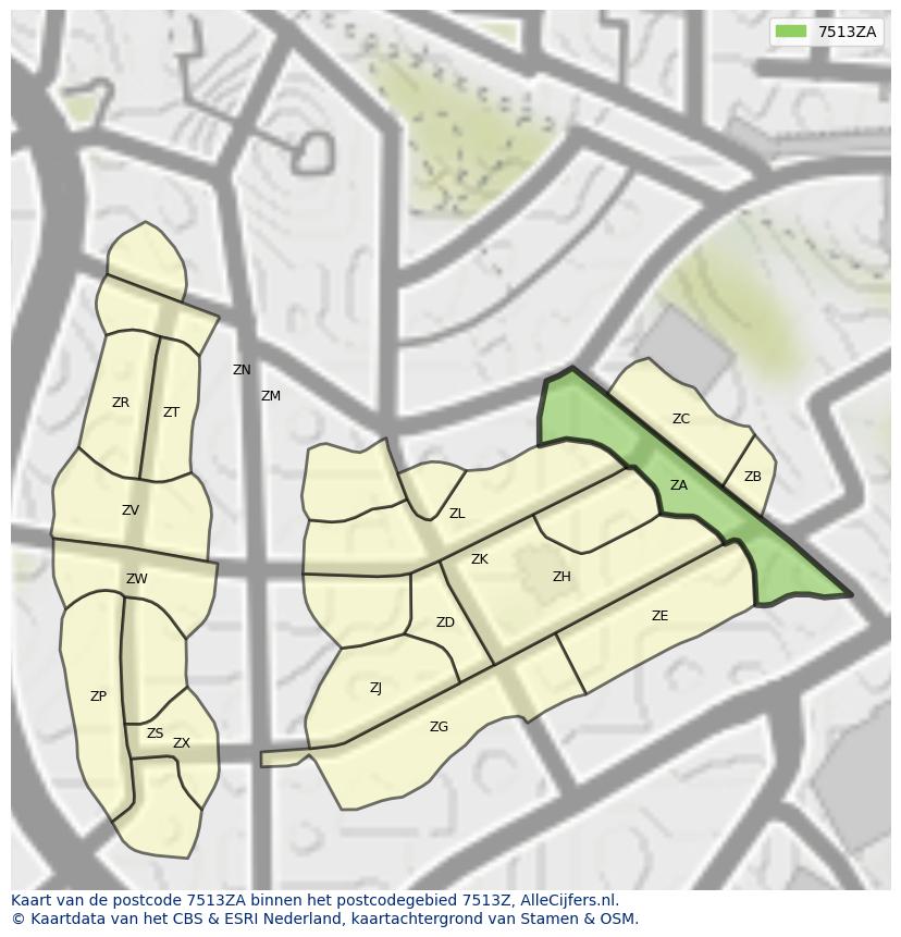 Afbeelding van het postcodegebied 7513 ZA op de kaart.