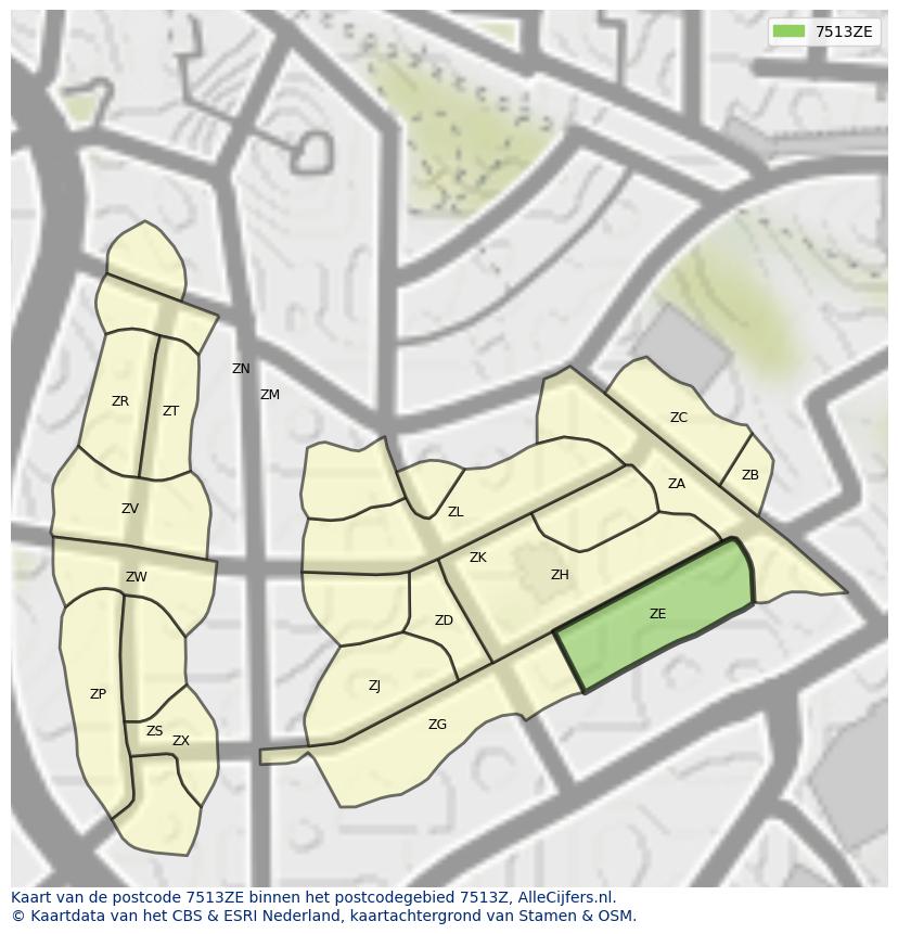 Afbeelding van het postcodegebied 7513 ZE op de kaart.