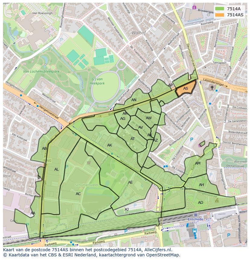 Afbeelding van het postcodegebied 7514 AS op de kaart.