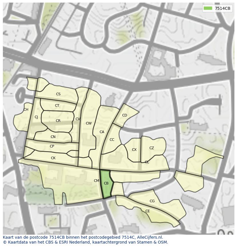 Afbeelding van het postcodegebied 7514 CB op de kaart.