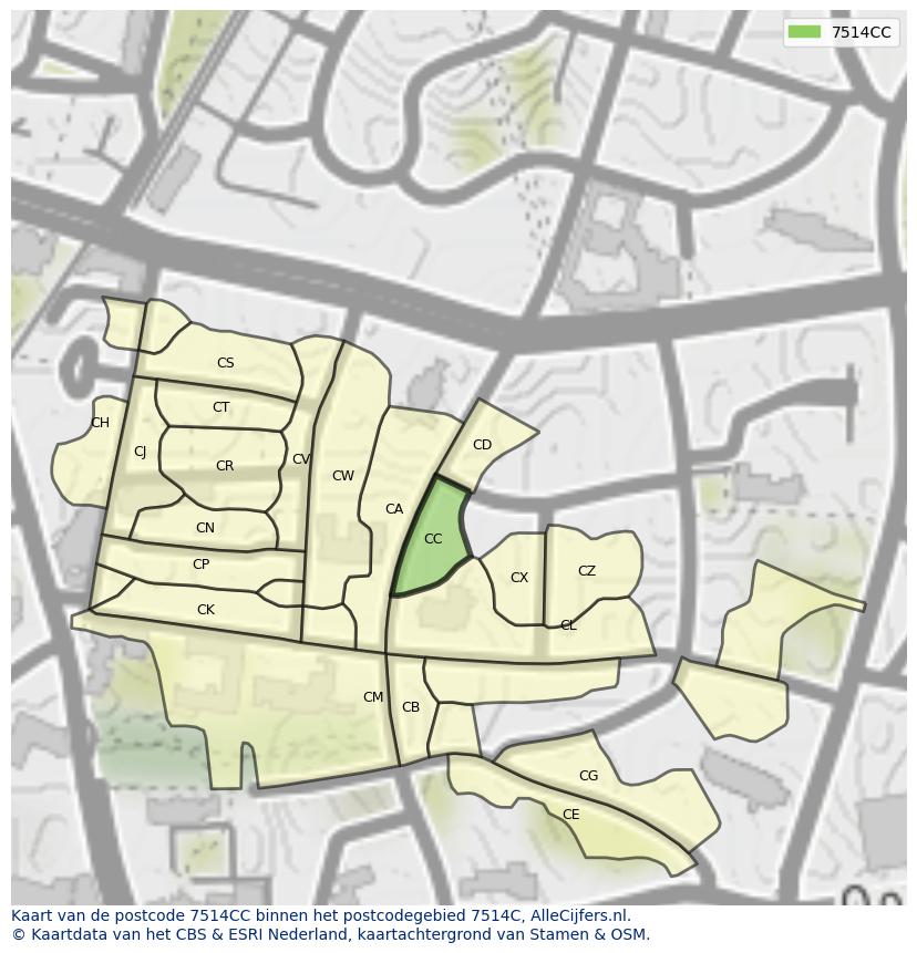 Afbeelding van het postcodegebied 7514 CC op de kaart.