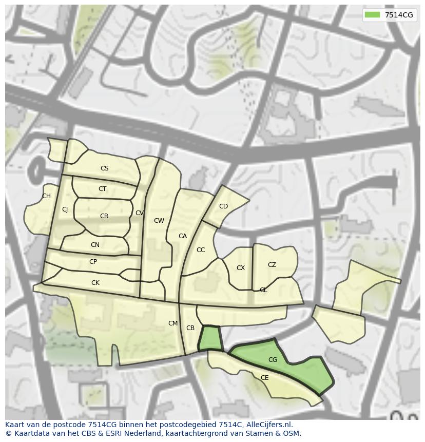 Afbeelding van het postcodegebied 7514 CG op de kaart.