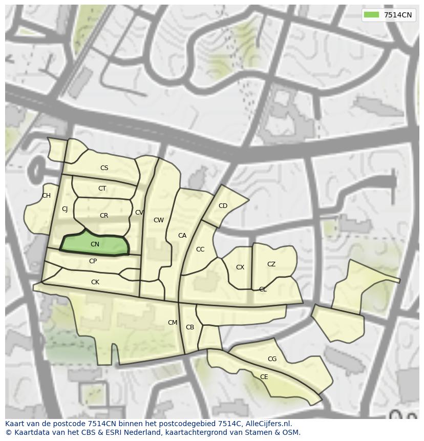 Afbeelding van het postcodegebied 7514 CN op de kaart.