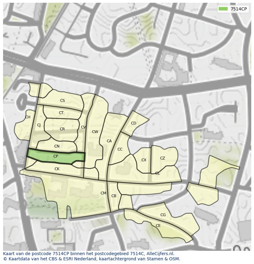 Afbeelding van het postcodegebied 7514 CP op de kaart.