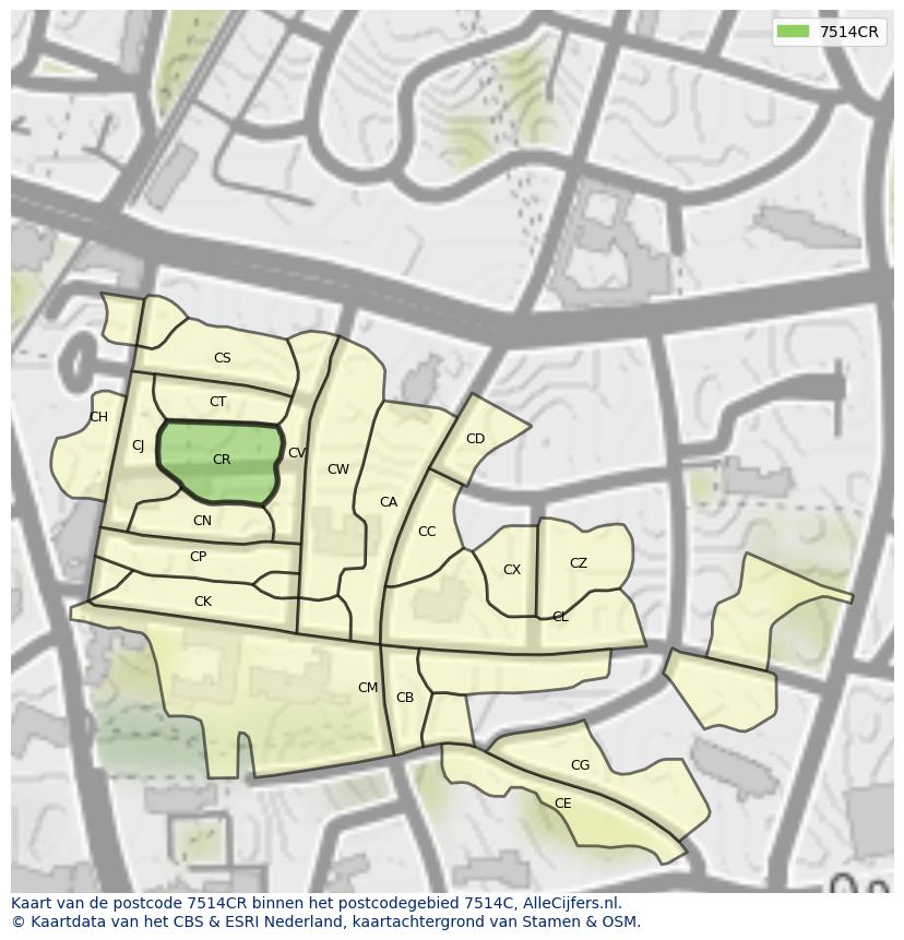 Afbeelding van het postcodegebied 7514 CR op de kaart.