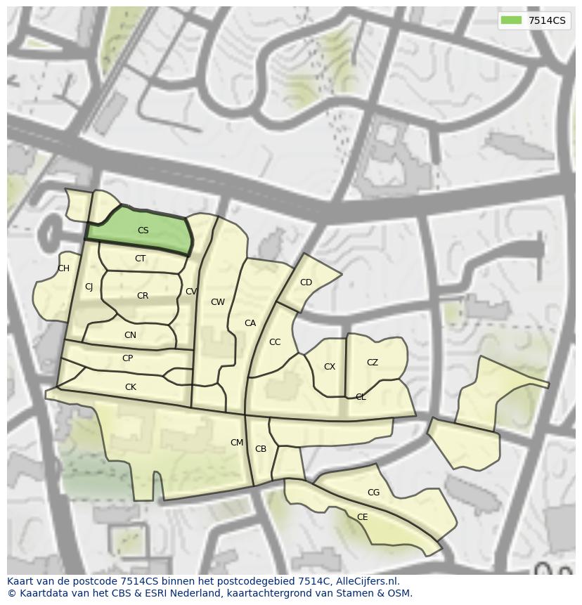 Afbeelding van het postcodegebied 7514 CS op de kaart.