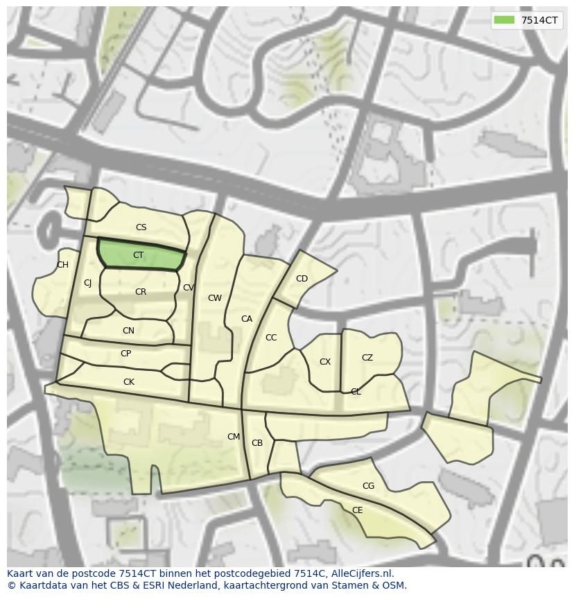Afbeelding van het postcodegebied 7514 CT op de kaart.