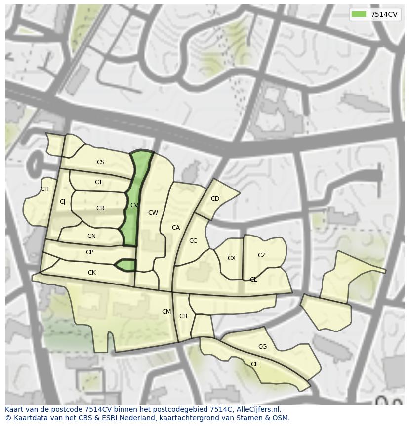 Afbeelding van het postcodegebied 7514 CV op de kaart.