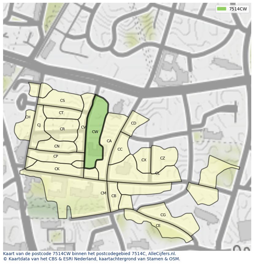 Afbeelding van het postcodegebied 7514 CW op de kaart.