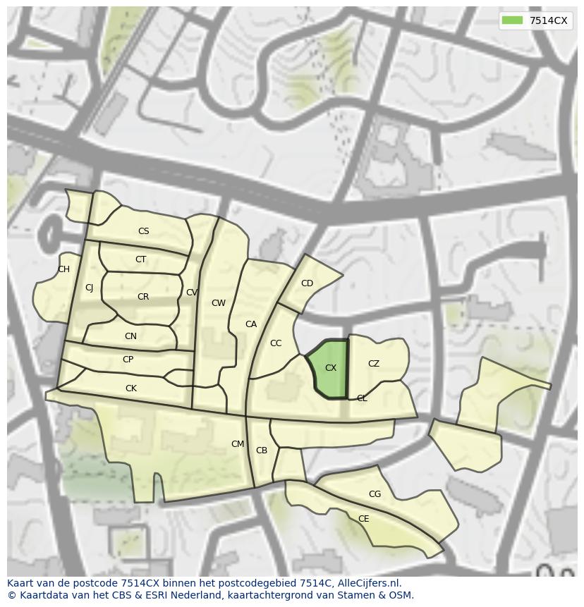 Afbeelding van het postcodegebied 7514 CX op de kaart.