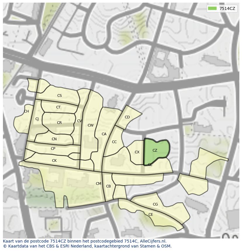 Afbeelding van het postcodegebied 7514 CZ op de kaart.