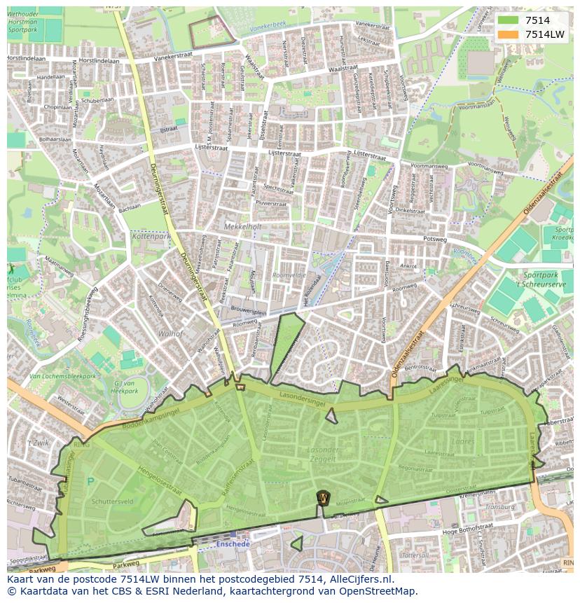 Afbeelding van het postcodegebied 7514 LW op de kaart.