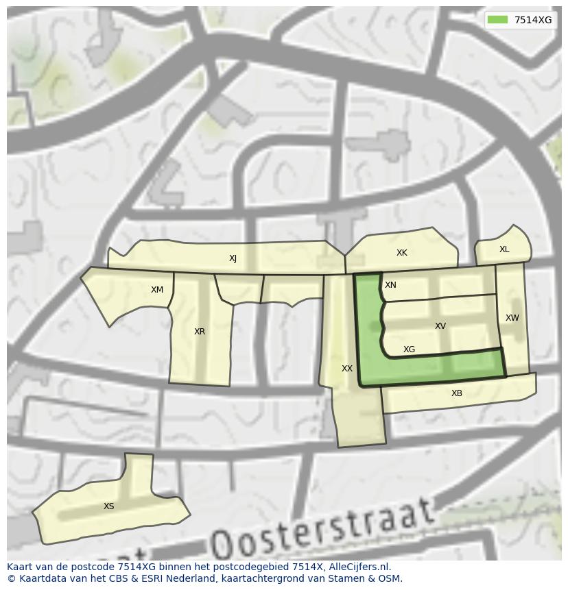 Afbeelding van het postcodegebied 7514 XG op de kaart.