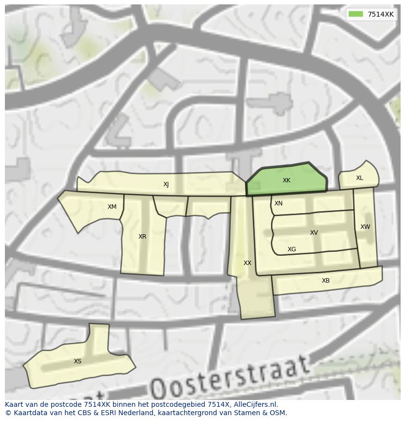 Afbeelding van het postcodegebied 7514 XK op de kaart.