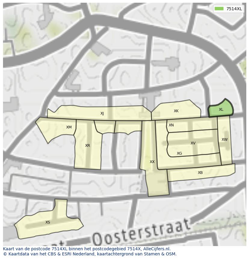 Afbeelding van het postcodegebied 7514 XL op de kaart.