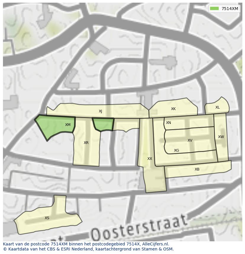 Afbeelding van het postcodegebied 7514 XM op de kaart.