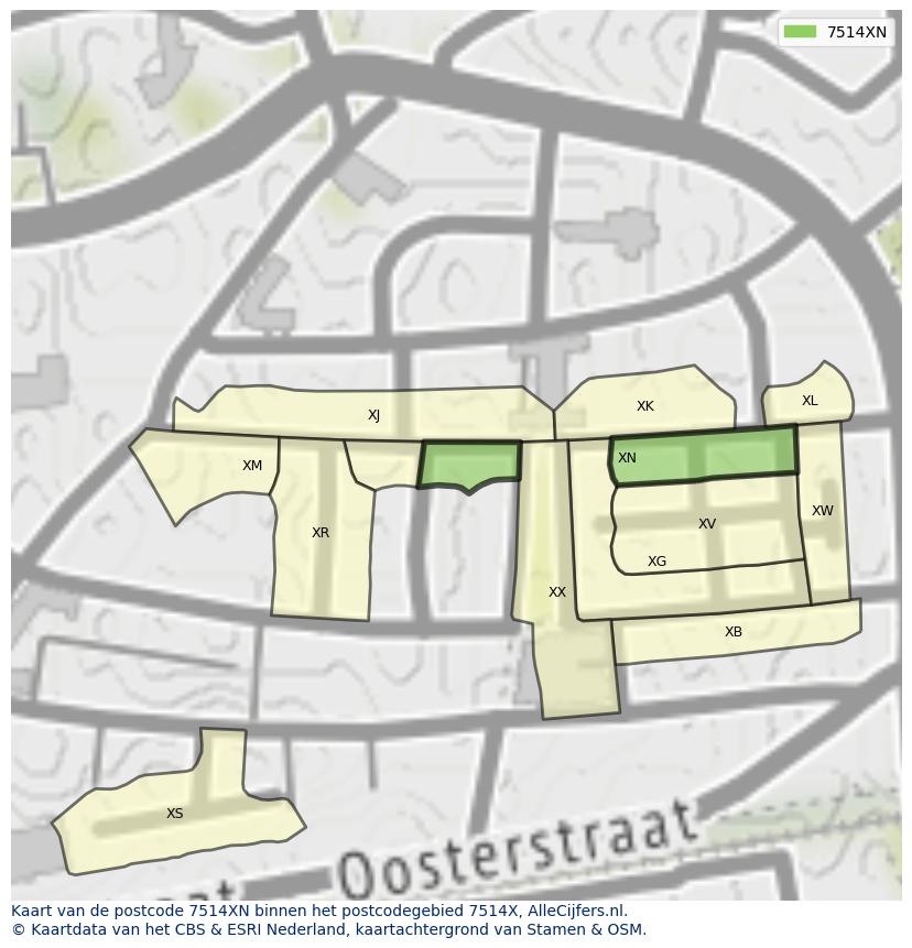 Afbeelding van het postcodegebied 7514 XN op de kaart.
