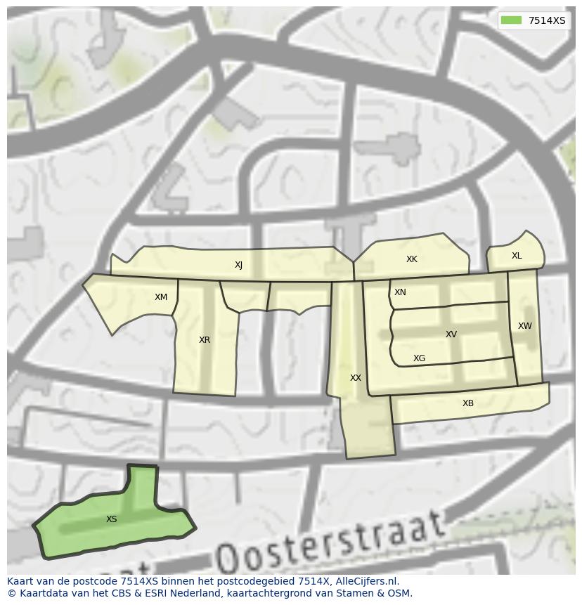 Afbeelding van het postcodegebied 7514 XS op de kaart.