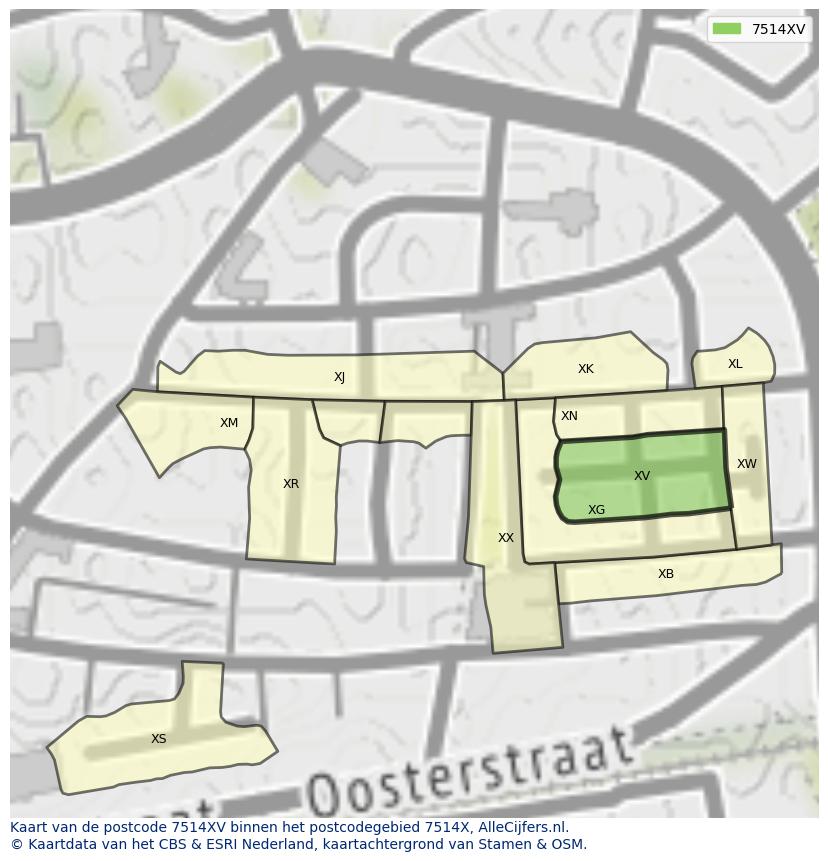 Afbeelding van het postcodegebied 7514 XV op de kaart.