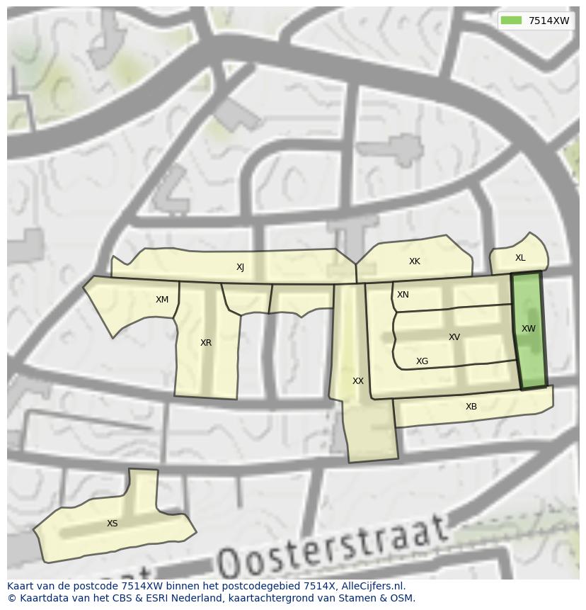 Afbeelding van het postcodegebied 7514 XW op de kaart.