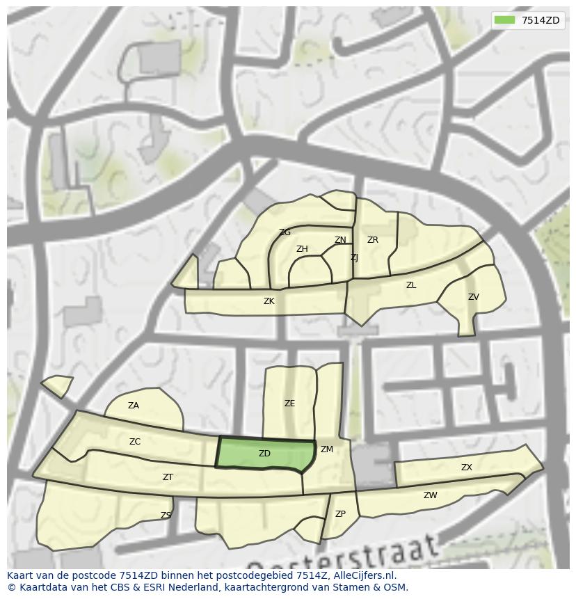 Afbeelding van het postcodegebied 7514 ZD op de kaart.