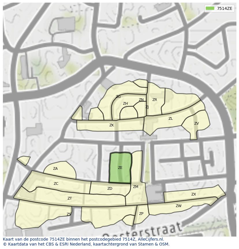 Afbeelding van het postcodegebied 7514 ZE op de kaart.