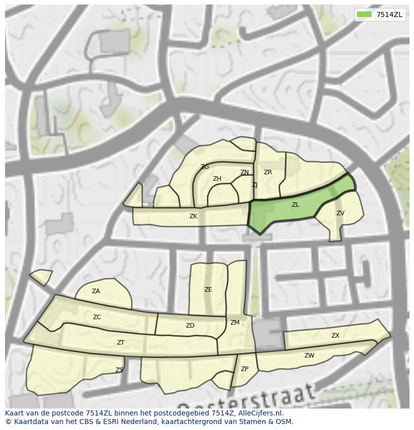 Afbeelding van het postcodegebied 7514 ZL op de kaart.
