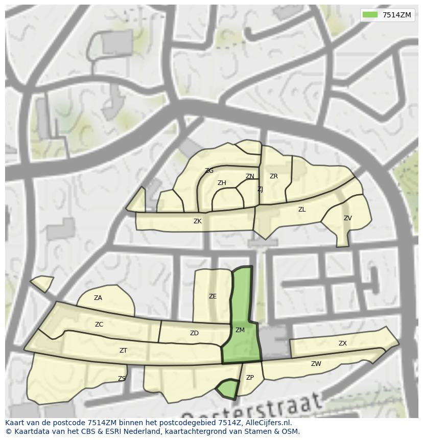 Afbeelding van het postcodegebied 7514 ZM op de kaart.