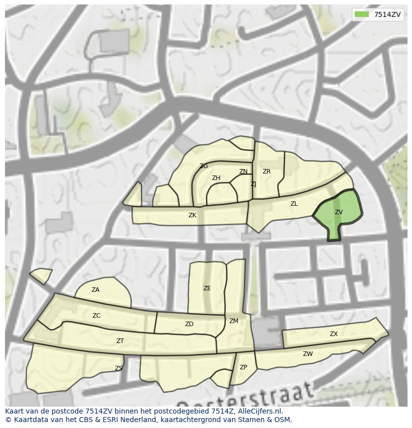 Afbeelding van het postcodegebied 7514 ZV op de kaart.