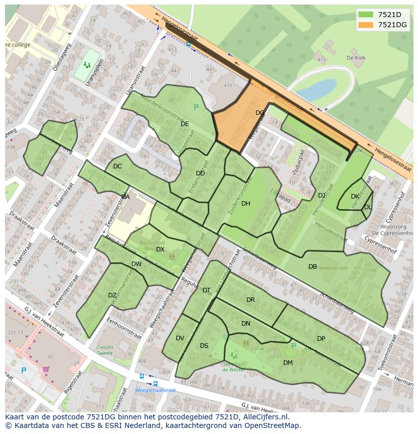 Afbeelding van het postcodegebied 7521 DG op de kaart.