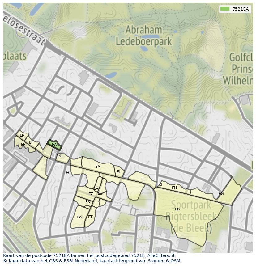 Afbeelding van het postcodegebied 7521 EA op de kaart.