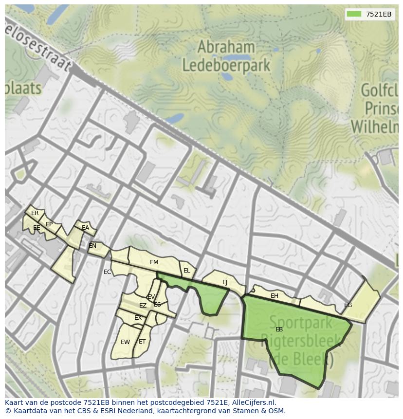 Afbeelding van het postcodegebied 7521 EB op de kaart.