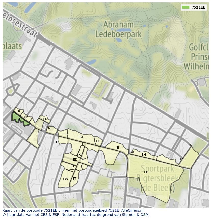 Afbeelding van het postcodegebied 7521 EE op de kaart.