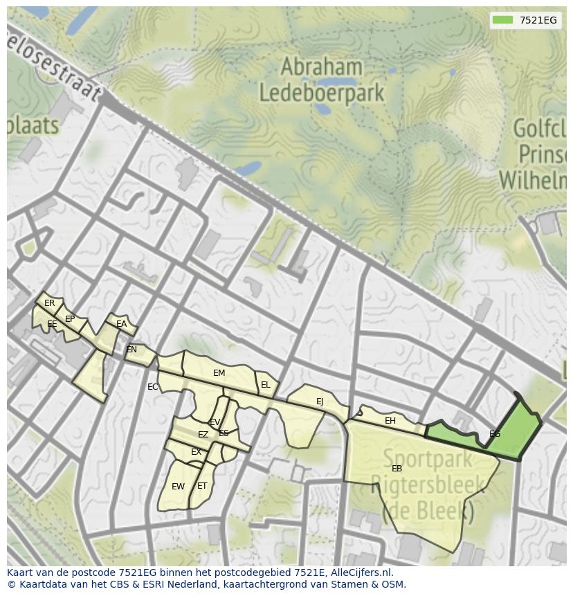 Afbeelding van het postcodegebied 7521 EG op de kaart.