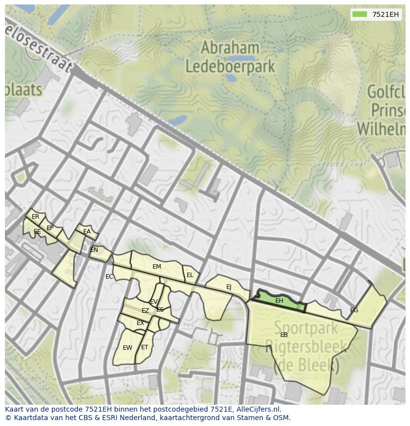 Afbeelding van het postcodegebied 7521 EH op de kaart.