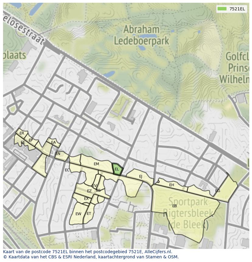 Afbeelding van het postcodegebied 7521 EL op de kaart.