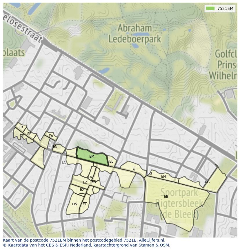 Afbeelding van het postcodegebied 7521 EM op de kaart.