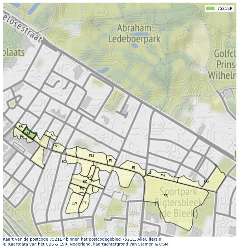 Afbeelding van het postcodegebied 7521 EP op de kaart.