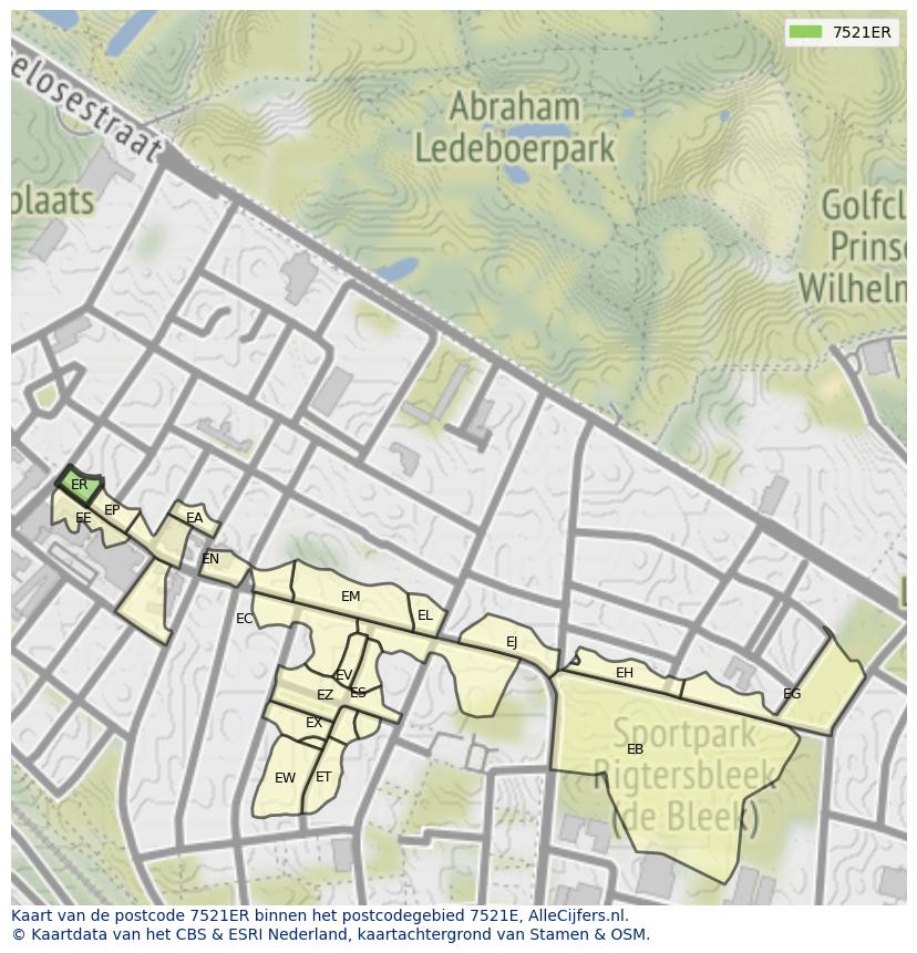 Afbeelding van het postcodegebied 7521 ER op de kaart.