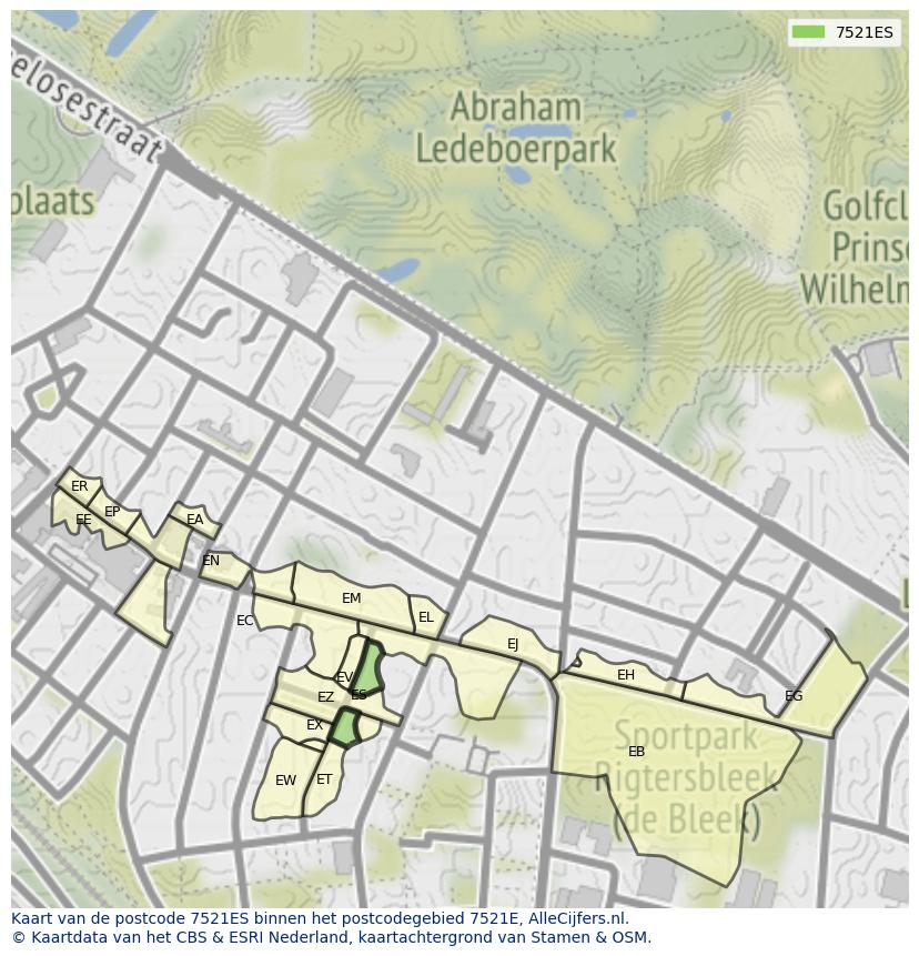 Afbeelding van het postcodegebied 7521 ES op de kaart.