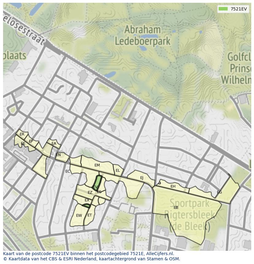 Afbeelding van het postcodegebied 7521 EV op de kaart.