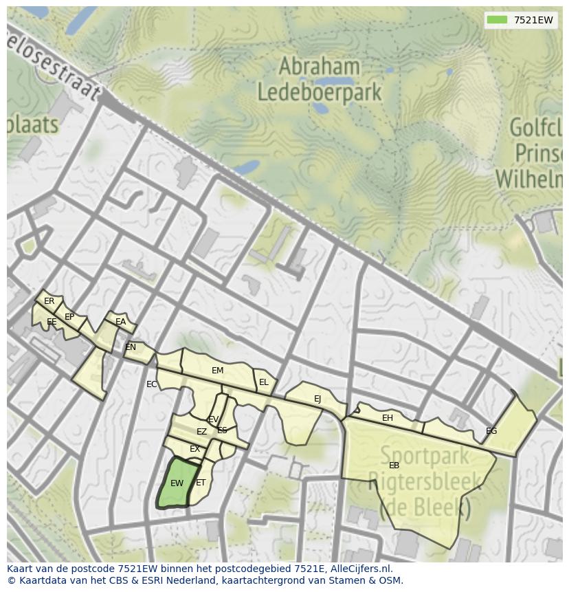 Afbeelding van het postcodegebied 7521 EW op de kaart.