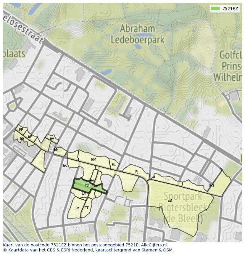 Afbeelding van het postcodegebied 7521 EZ op de kaart.
