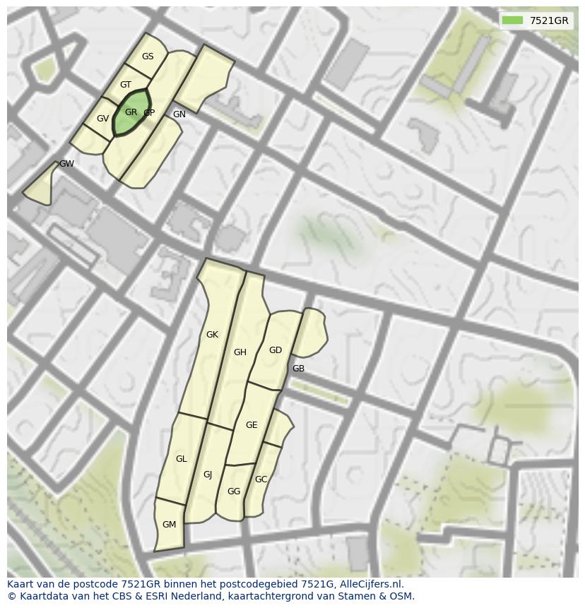 Afbeelding van het postcodegebied 7521 GR op de kaart.