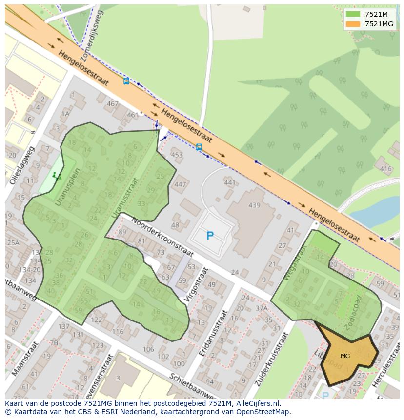 Afbeelding van het postcodegebied 7521 MG op de kaart.