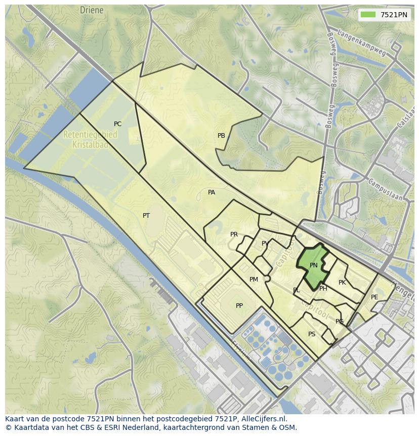 Afbeelding van het postcodegebied 7521 PN op de kaart.